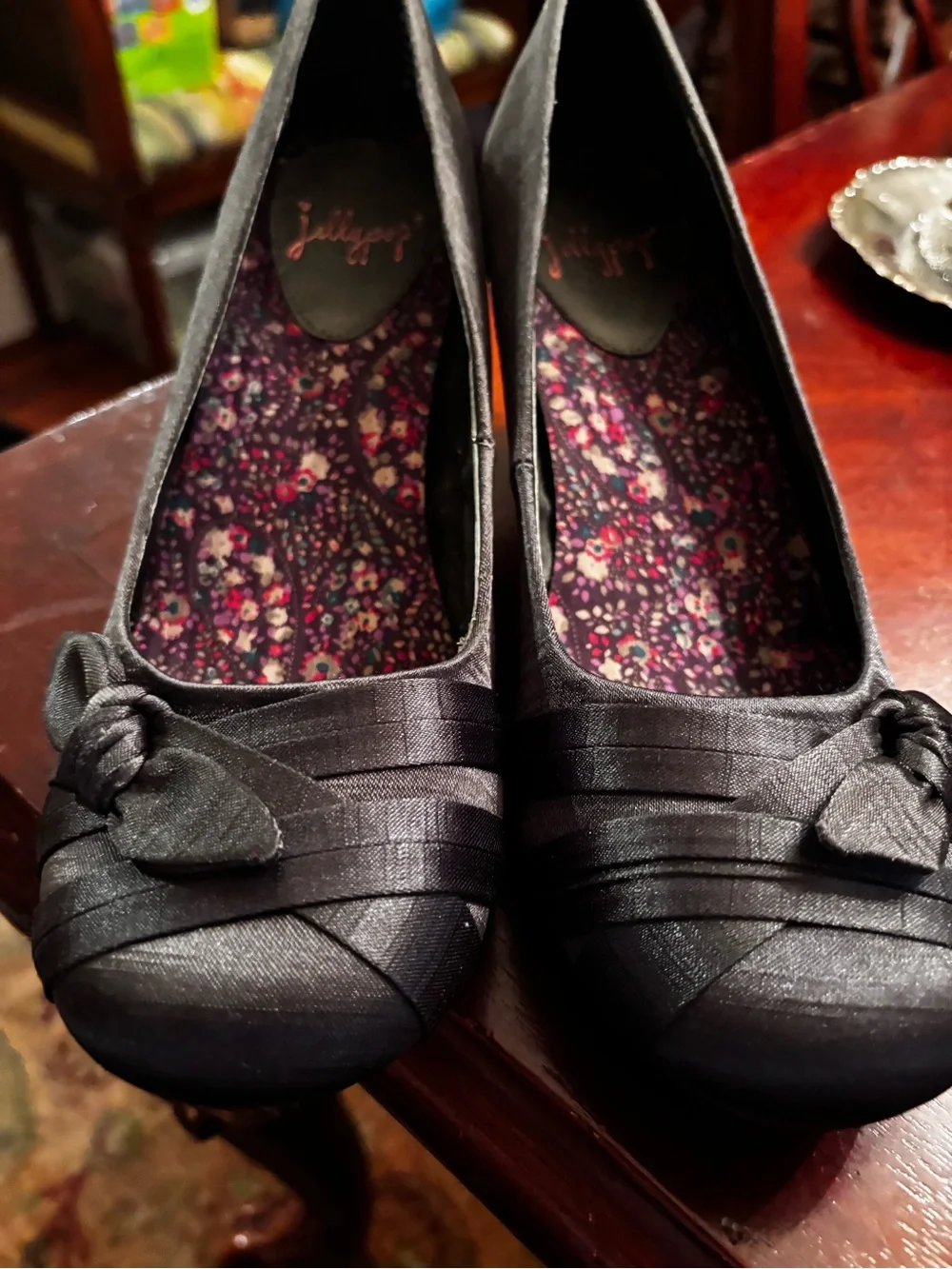 Jellypop Women's Charcoal Satin Knot Ballet Flats